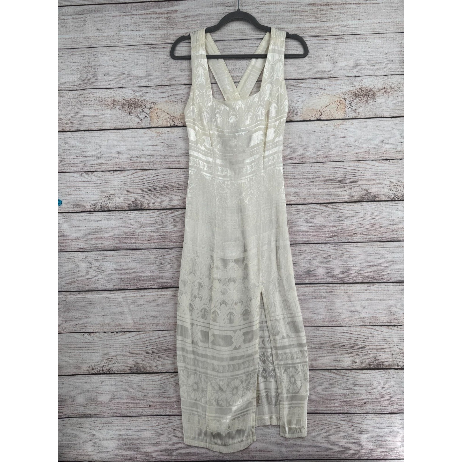 Vintage Knapp Studio Floral Print Bodycon Tank Maxi Dress Womens 5/6 Ivory/Cream
